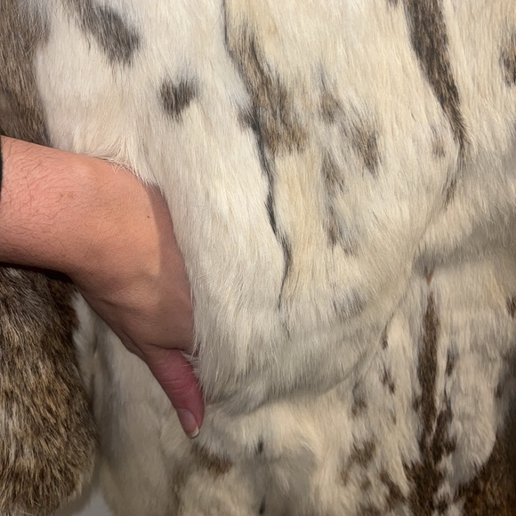 Vintage genuine rabbit fur cream tan brown mid length coat - Picture 9 of 17